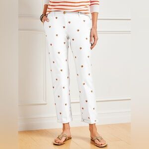Embroidered Oranges Cropped Chino Pants - White